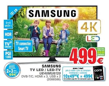 Promotions Samsung tv led-led-tv ue40mu6120 - Samsung - Valide de 06/03/2018 à 19/03/2018 chez Cora