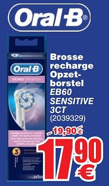 Promoties Oral-b brosse recharge opzetborstel eb60 sensitive 3ct - Oral-B - Geldig van 06/03/2018 tot 19/03/2018 bij Cora
