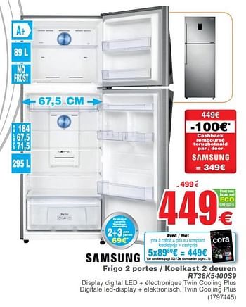 Promotions Samsung frigo 2 portes - koelkast 2 deuren rt38k5400s9 - Samsung - Valide de 06/03/2018 à 19/03/2018 chez Cora