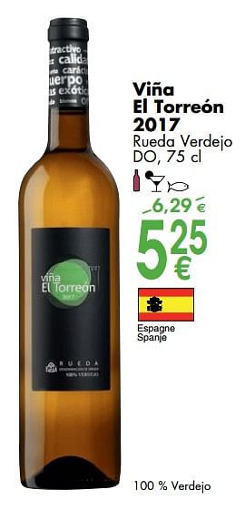 Promotions Viña el torreón 2017 rueda verdejo - Vins blancs - Valide de 06/03/2018 à 31/03/2018 chez Cora
