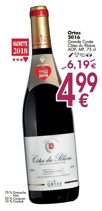 Promoties Ortas 2016 grande cuvée côtes du rhône - Rode wijnen - Geldig van 06/03/2018 tot 31/03/2018 bij Cora