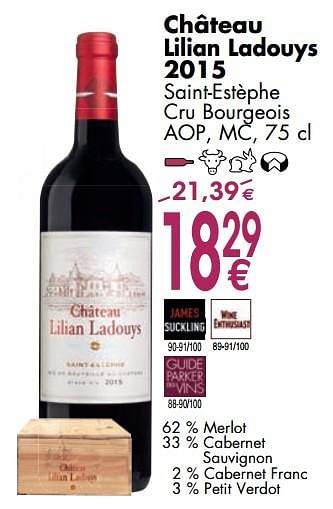 Promoties Château lilian ladouys 2015 saint-estèphe cru bourgeois - Rode wijnen - Geldig van 06/03/2018 tot 31/03/2018 bij Cora