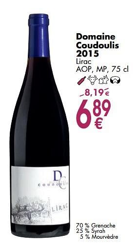 Promotions Domaine coudoulis 2015 lirac - Vins rouges - Valide de 06/03/2018 à 31/03/2018 chez Cora