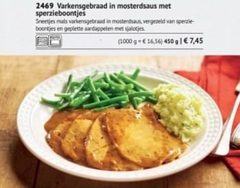 Promotions Varkengebraad in mosterdsaus met sperzieboontjes - Produit maison - Bofrost - Valide de 01/03/2018 à 31/08/2018 chez Bofrost