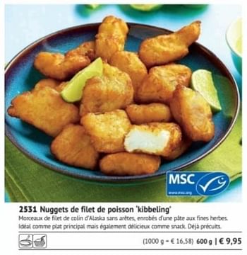 Promotions Nuggets de filet de poisson kibbeling - Produit maison - Bofrost - Valide de 01/03/2018 à 31/08/2018 chez Bofrost