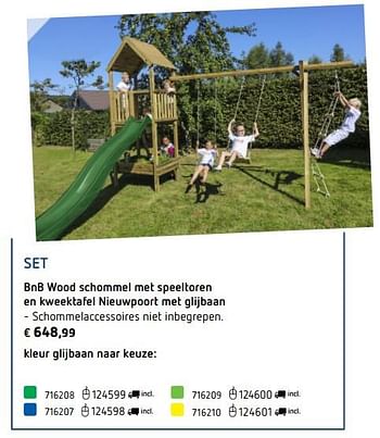 Promoties Bnb wood schommel met speeltoren en kweektafel nieuwpoort met groene glijbaan - BNB Wood - Geldig van 05/03/2018 tot 31/08/2018 bij Dreamland