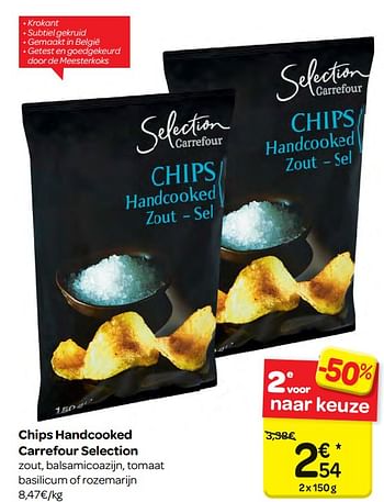 Promoties Chips handcooked carrefour selection - Huismerk - Carrefour  - Geldig van 07/03/2018 tot 19/03/2018 bij Carrefour