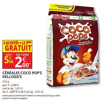 Promotions Céréales coco pop`s kellogg`s - Kellogg's - Valide de 07/03/2018 à 18/03/2018 chez Auchan Ronq