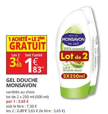 Promotions Gel douche monsavon - Monsavon - Valide de 07/03/2018 à 18/03/2018 chez Auchan Ronq