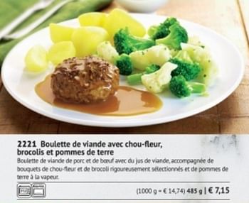 Promotions Boulette de viande avec chou-fleur, broclis et pommes de terre - Produit maison - Bofrost - Valide de 01/03/2018 à 31/08/2018 chez Bofrost