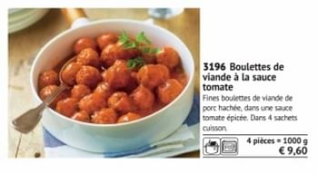 Promotions Boulettes de viande à la sauce tomate - Produit maison - Bofrost - Valide de 01/03/2018 à 31/08/2018 chez Bofrost