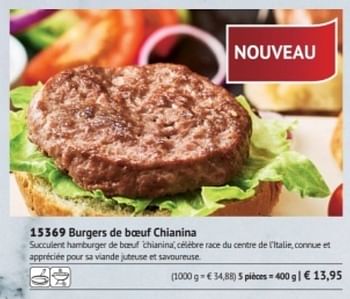 Promotions Burgers de boeuf chianina - Produit maison - Bofrost - Valide de 01/03/2018 à 31/08/2018 chez Bofrost