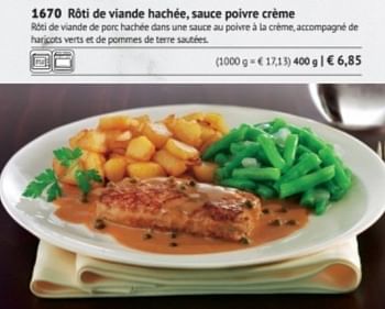Promotions Rôti de viande hachée, sauce poivre crème - Produit maison - Bofrost - Valide de 01/03/2018 à 31/08/2018 chez Bofrost