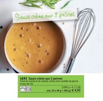 Promotions Sauce crème aux 3 poivres - Produit maison - Bofrost - Valide de 01/03/2018 à 31/08/2018 chez Bofrost