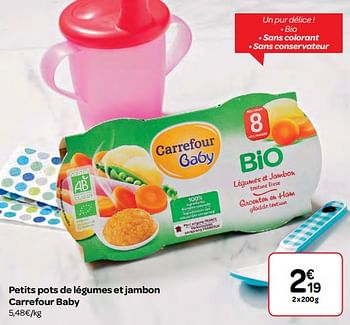 Promoties Petits pots de légumes et jambon carrefour baby - Carrefour Baby - Geldig van 07/03/2018 tot 19/03/2018 bij Carrefour