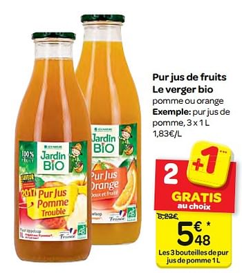 Promotions Pur jus de fruits le verger bio - Jardin Bio - Valide de 07/03/2018 à 19/03/2018 chez Carrefour