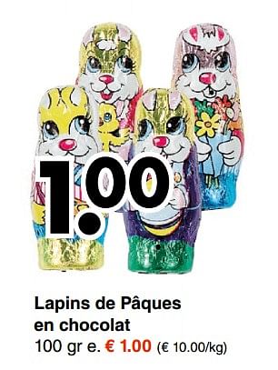 Promotions Lapins de pâques en chocolat - Produit maison - Wibra - Valide de 05/03/2018 à 24/03/2018 chez Wibra