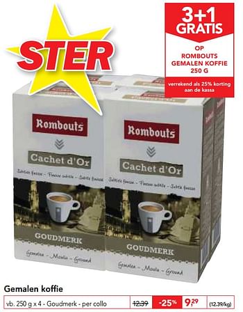 Promoties Rombouts goudmerk gemalen koffie - Rombouts - Geldig van 14/03/2018 tot 27/03/2018 bij Makro