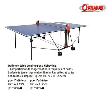 Promoties Optimum table de ping-pong hobbyline - Optimum - Geldig van 05/03/2018 tot 31/08/2018 bij Dreamland