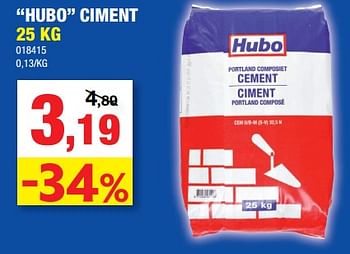 Promotions Hubo ciment - Produit maison - Hubo  - Valide de 07/03/2018 à 18/03/2018 chez Hubo