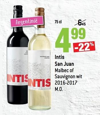 Promoties Intis san juan malbec of sauvignon wit 2016-2017 - Rode wijnen - Geldig van 14/03/2018 tot 10/04/2018 bij Smatch