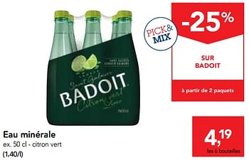 Promotions Eau minérale - Badoit - Valide de 14/03/2018 à 27/03/2018 chez Makro