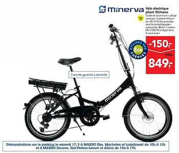 Promotions Minerva vélo électrique pliant shimano - Minerva - Valide de 14/03/2018 à 27/03/2018 chez Makro