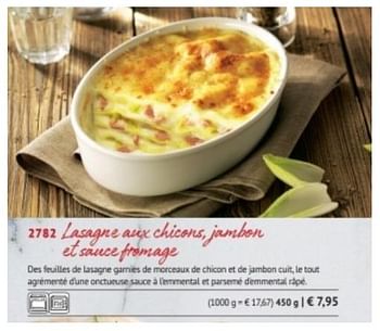 Promotions Lasagne aux chicons, jambon et sauce fromage - Produit maison - Bofrost - Valide de 01/03/2018 à 31/08/2018 chez Bofrost