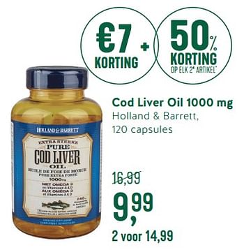 Promoties Cod liver oil 1000 mg holland + barrett - Huismerk - Holland & Barrett - Geldig van 05/03/2018 tot 25/03/2018 bij Holland & Barret