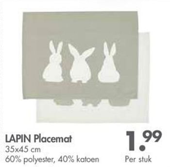 Promoties Lapin placemat - Huismerk - Casa - Geldig van 26/02/2018 tot 25/03/2018 bij Casa