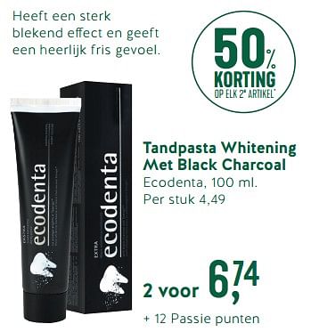 Promoties Tandpasta whitening met black charcoal ecodenta - Ecodenta - Geldig van 05/03/2018 tot 25/03/2018 bij Holland & Barret