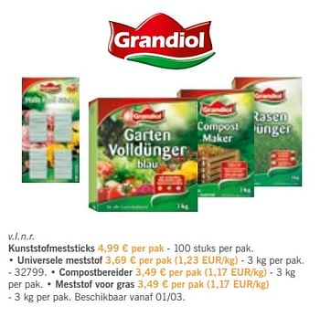 Promoties Grandiol kunststofmeststicks - Grandiol - Geldig van 01/03/2018 tot 14/04/2018 bij Lidl