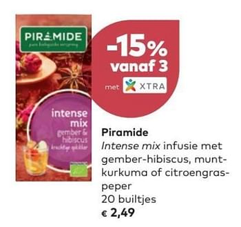 Promoties Piramide intense mix infusie met gember-hibiscus, munt- kurkuma of citroengras- peper - Piramide - Geldig van 07/03/2018 tot 03/04/2018 bij Bioplanet