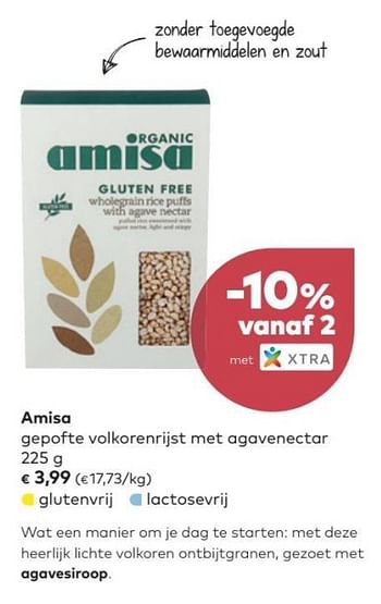 Promotions Amisa gepofte volkorenrijst met agavenectar - Amisa - Valide de 07/03/2018 à 03/04/2018 chez Bioplanet