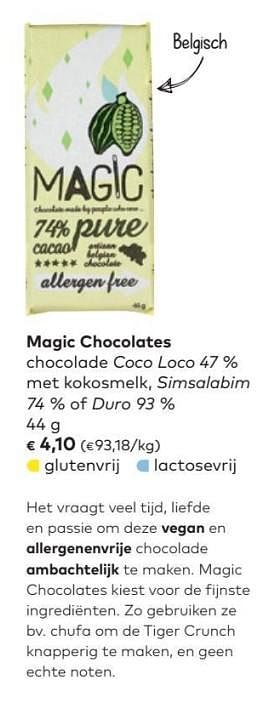 Promoties Magic chocolates chocolade coco loco met kokosmelk, simsalabim of duro - Magic Chocolates - Geldig van 07/03/2018 tot 03/04/2018 bij Bioplanet