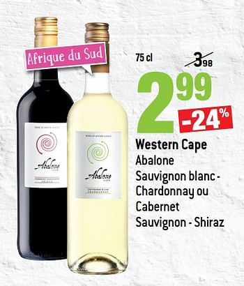 Promoties Western cape abalone sauvignon blanc - chardonnay ou cabernet sauvignon - shiraz - Witte wijnen - Geldig van 14/03/2018 tot 10/04/2018 bij Smatch