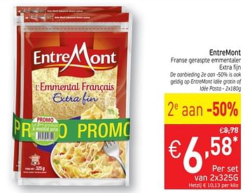 Promotions Entremont franse geraspte emmentaler - Entre Mont - Valide de 13/03/2018 à 18/03/2018 chez Intermarche