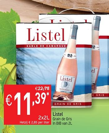 Promoties Listel grain de gris - Rosé wijnen - Geldig van 13/03/2018 tot 18/03/2018 bij Intermarche