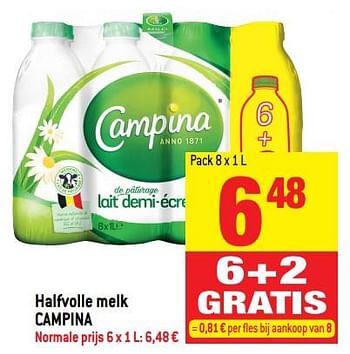 Promoties Halfvolle melk campina - Campina - Geldig van 14/03/2018 tot 20/03/2018 bij Match
