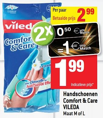 Promoties Handschoenen comfort + care vileda - Vileda - Geldig van 14/03/2018 tot 20/03/2018 bij Match