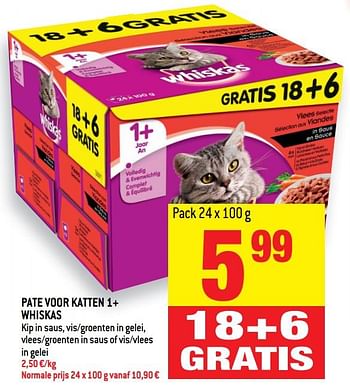 Promoties Pate voor katten 1+ whiskas - Whiskas - Geldig van 14/03/2018 tot 20/03/2018 bij Match