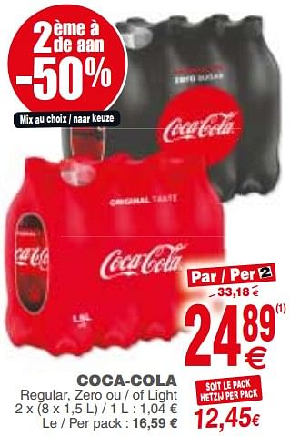 Promoties Coca-cola regular, zero ou - of light - Coca Cola - Geldig van 13/03/2018 tot 19/03/2018 bij Cora