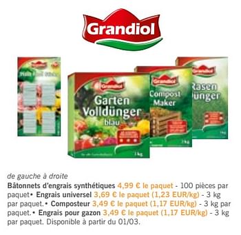 Promotions Bâtonnets d`engrais synthétiques - Grandiol - Valide de 01/03/2018 à 14/04/2018 chez Lidl