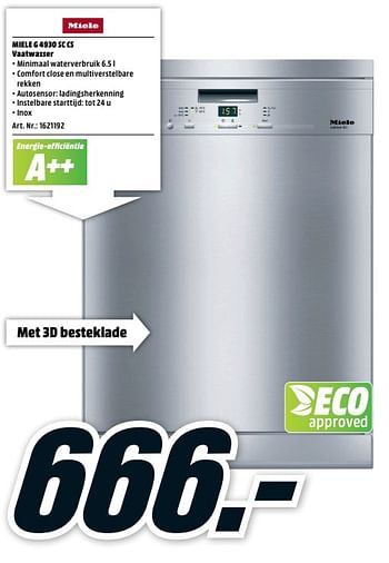 Promoties Miele g 4930 sc cs vaatwasser - Miele - Geldig van 12/03/2018 tot 18/03/2018 bij Media Markt