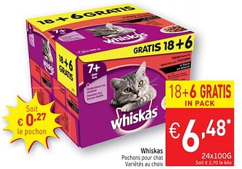 Promotions Whiskas pochons pour chat - Whiskas - Valide de 13/03/2018 à 18/03/2018 chez Intermarche