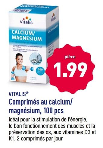 Promotions Comprimés au calcium- magnésium - Vitalis - Valide de 12/03/2018 à 17/03/2018 chez Aldi