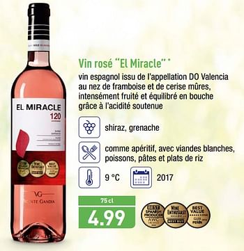 Promotions Vin rosé el miracle - Vins rosé - Valide de 12/03/2018 à 17/03/2018 chez Aldi