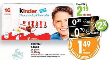 Promotions Chocolat kinder - Kinder - Valide de 14/03/2018 à 20/03/2018 chez Match