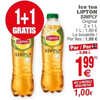 Promoties Ice tea lipton simply original - Lipton - Geldig van 13/03/2018 tot 19/03/2018 bij Cora