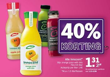 Promoties Innocent orange juice with bits - Innocent - Geldig van 12/03/2018 tot 18/03/2018 bij Albert Heijn
